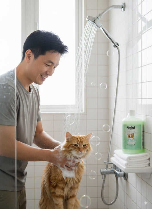 Abeibei Pet Shampoo and Shower Gel - Hypoallergenic Dog Shampoo for Sensitive Skin, Moisturizing & Deodorizing Puppy Bath Supplies with Fresh Scent, Grooming Cleanser for Dogs & Cats (16.9 Fl Oz)